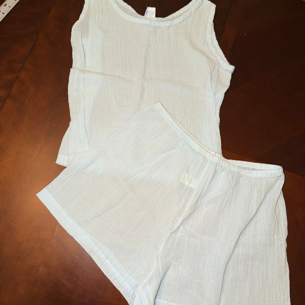 Vintage Carole Blue Cotton Gauze Pajama Set Tank and Shorts Made in USA Large